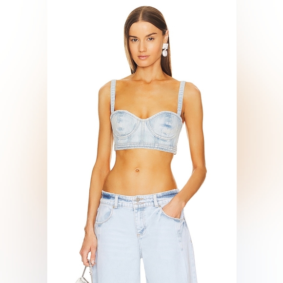 7. NWT RETROFETE ELISE DENIM TOP IN VIVID - Picture 1 of 8